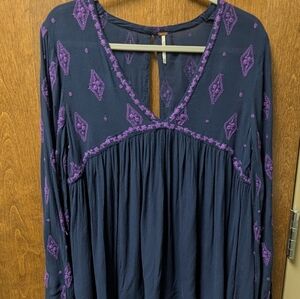 Free People Boho Embroidered Tunic XS Sheer Peasant Top Festival Cottagecore
